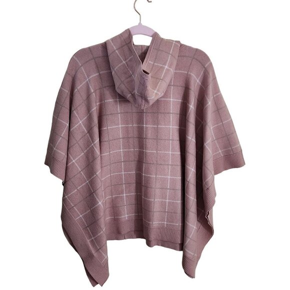 Tahari Mauve Windowpane Plaid Poncho Sweater One Size - Picture 2 of 8